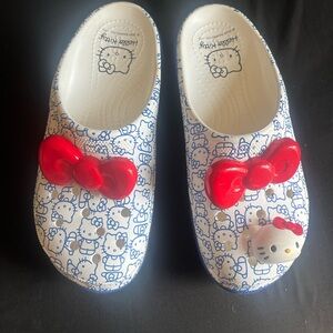 CROCS White and Blue Mules with Red Accents